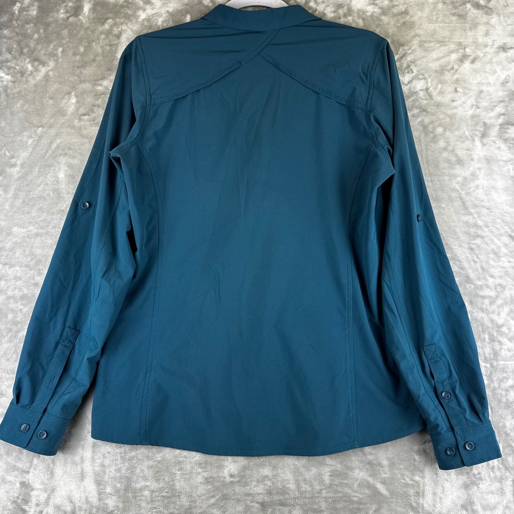 ExOfficio Button Down Shirt Womens Medium Teal Roll Tab Sleeve Hiking (1463) - Picture 10 of 15